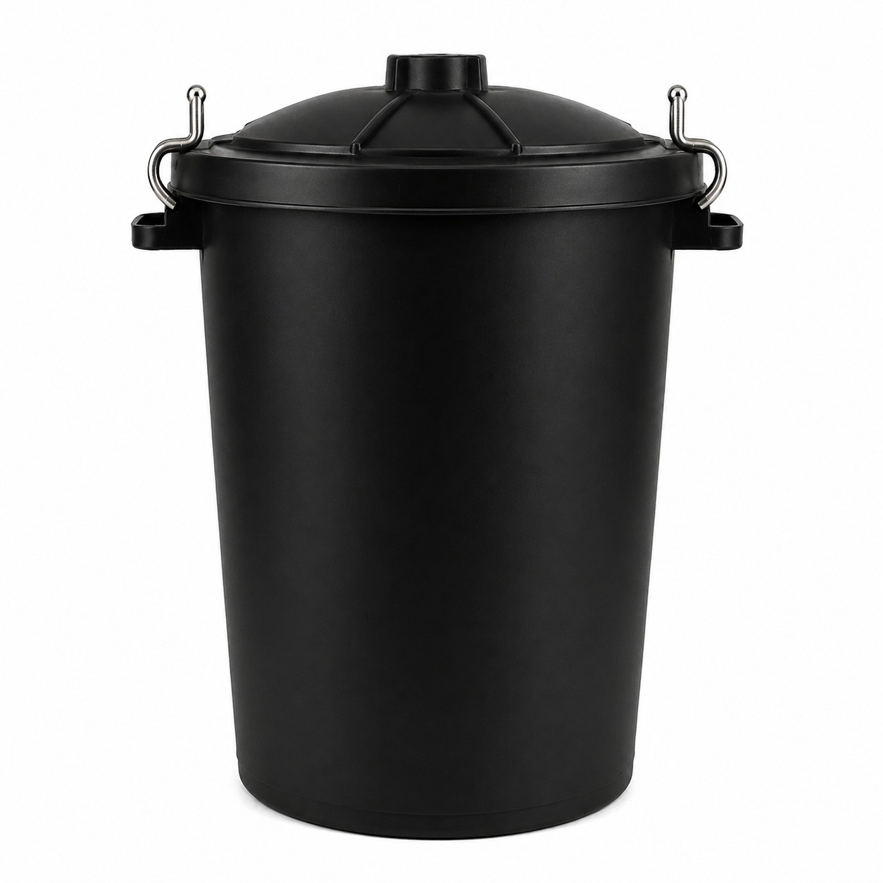 100L Heavy Duty Black Plastic Dustbin with Lid & Metal Lock Handles