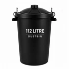 112L Heavy Duty Black Plastic Dustbin with Lid & Handles