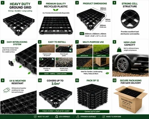 Heavy Duty Ground Grid Base Panels 500x500x40mm - Black Grass Driveway & Shed Base