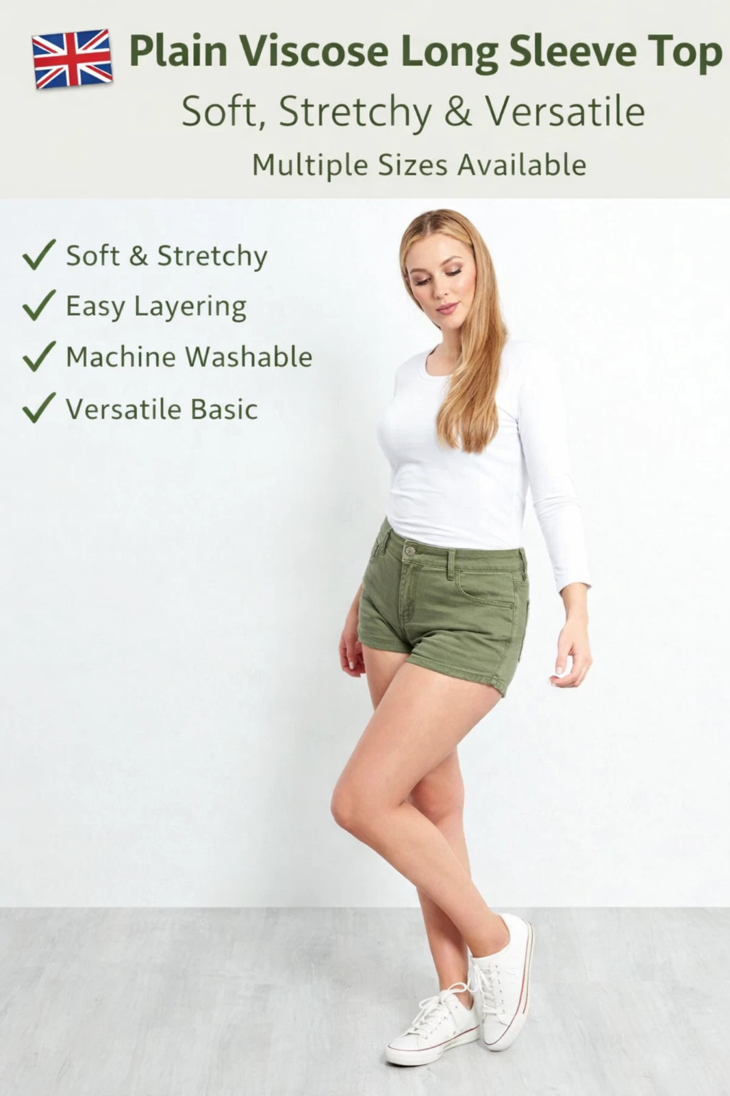 Women's Plain Long Sleeve Top - Viscose Stretch Basic T-Shirt