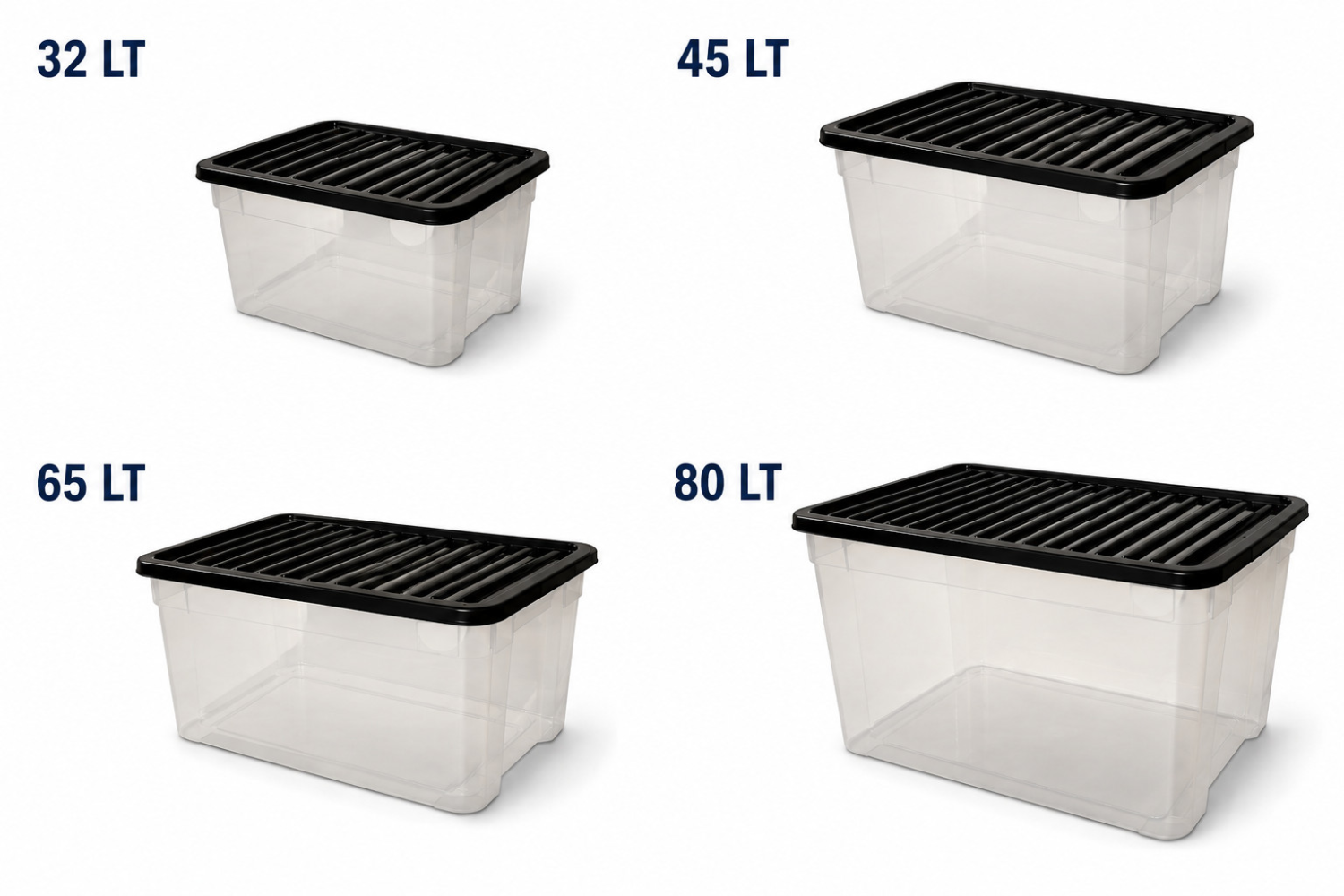 Clear Plastic Storage Box with Black Lid - Large Stackable Storage Container