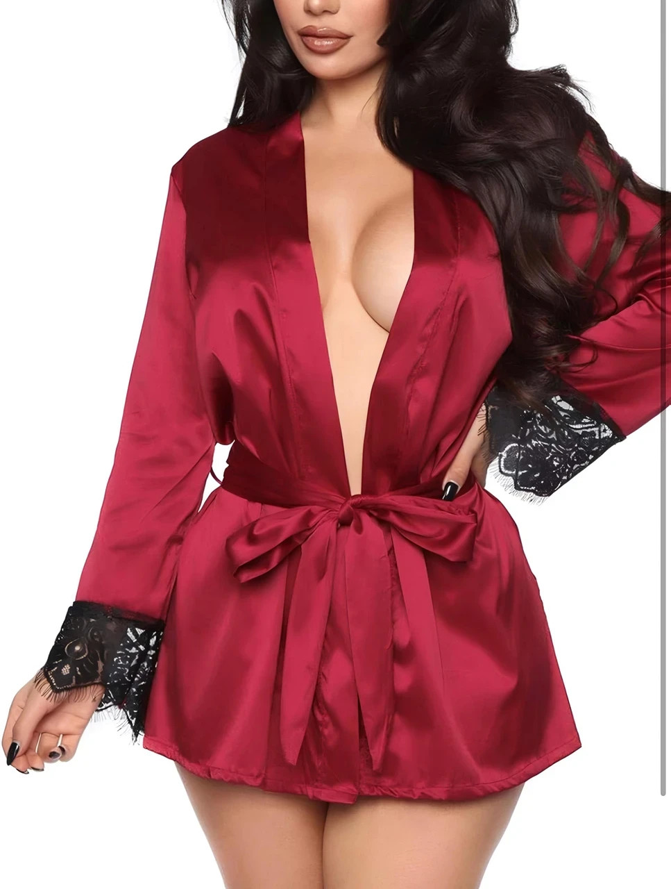 Ladies' Satin Kimono Robe - Lace Nightwear, Sleepwear & Loungewear