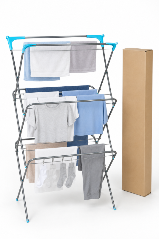 3 Tier Foldable Clothes Airer - Indoor & Outdoor Laundry Drying Rack with Wings