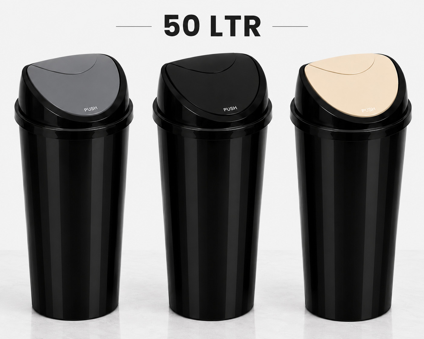50L Push Button Dustbin - Plastic Kitchen Waste Bin in Multi Colours