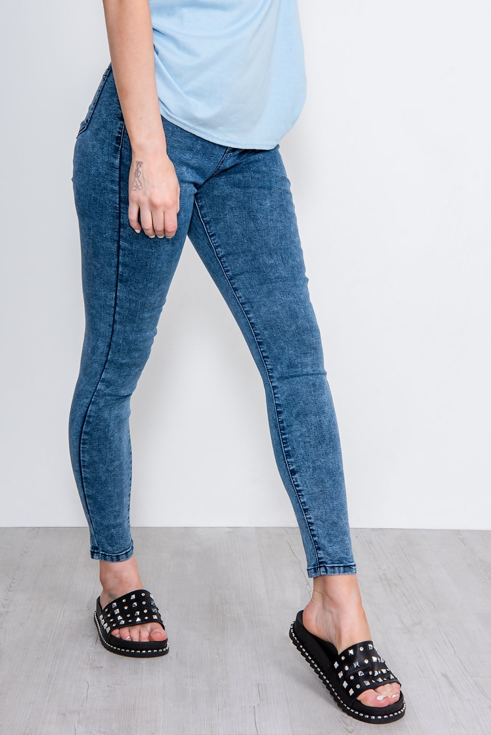 Blue Denim Acid Wash Skinny Jeggings