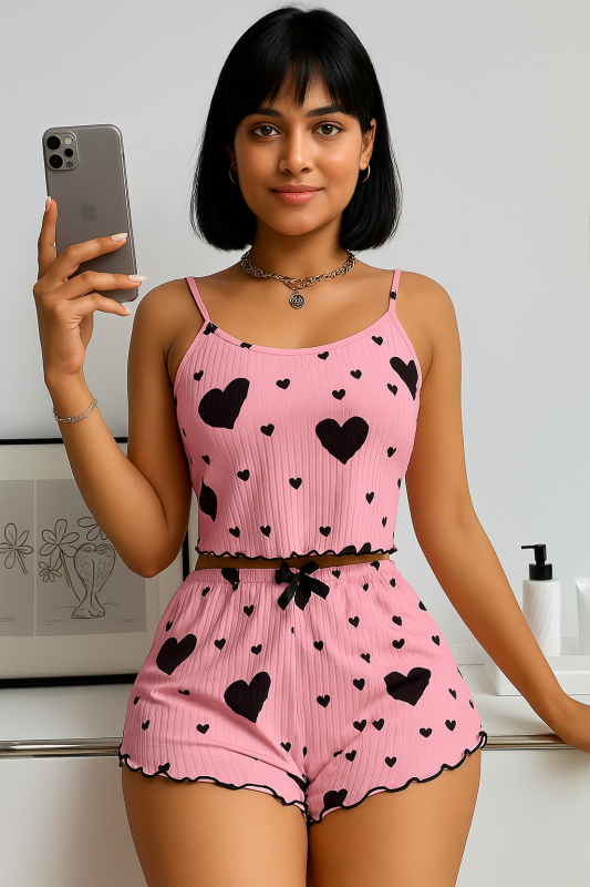 Women's Co-ord Set - Crop Top & Shorts Nightwear