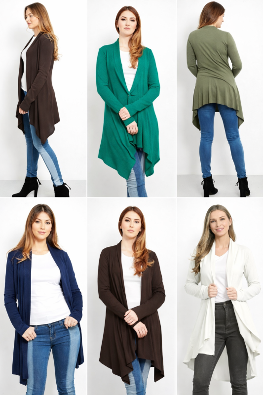 Ladies' Waterfall Cardigan - Open Front Long Sleeve Longline Jacket