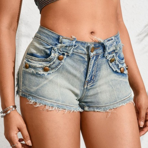 Women's High Waisted Denim Shorts - Ripped Frayed Hot Pants, Summer Casual Stretch
