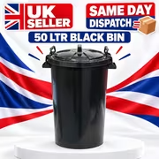50L Black Rubbish Bin with Secure Locking Lid