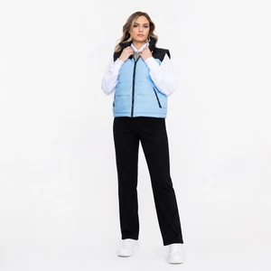 Women's Blue Colour Block Puffer Gilet - Sleeveless Padded Zip-Up Bodywarmer