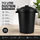 112L Heavy Duty Black Plastic Dustbin with Lid & Handles