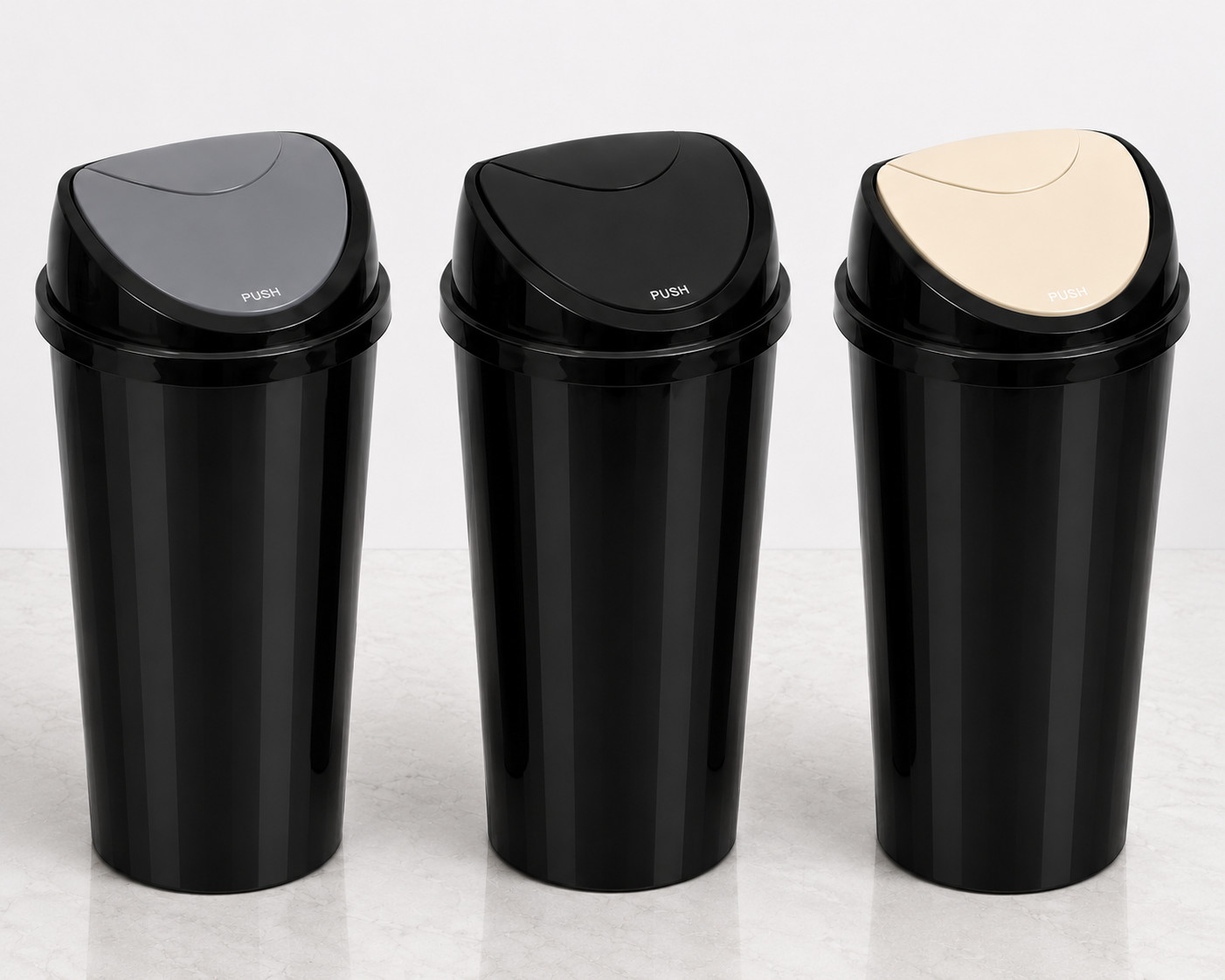 51L Heavy Duty Plastic Push Button Dustbin with Lid - Indoor & Outdoor Waste Bin