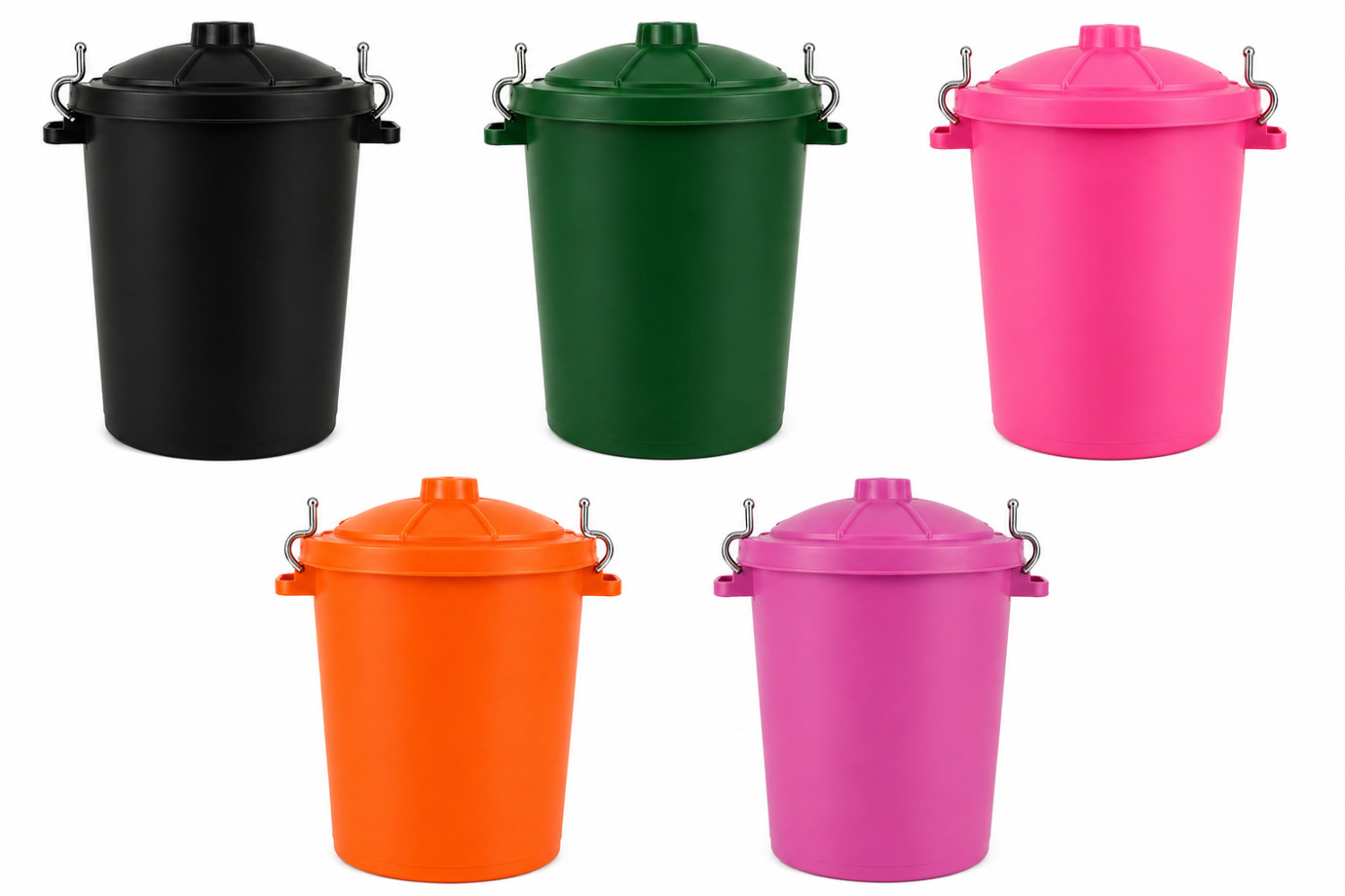 90L Heavy Duty Plastic Dustbin with Lid & Metal Handles - Outdoor Waste Bin