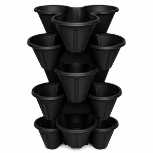 Stackable Strawberry Planter Trio - Outdoor Garden Plastic Plant Pots