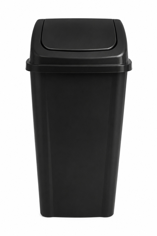 60L Heavy Duty Swing Bin with Lid - Large Black Plastic Kitchen Dustbin