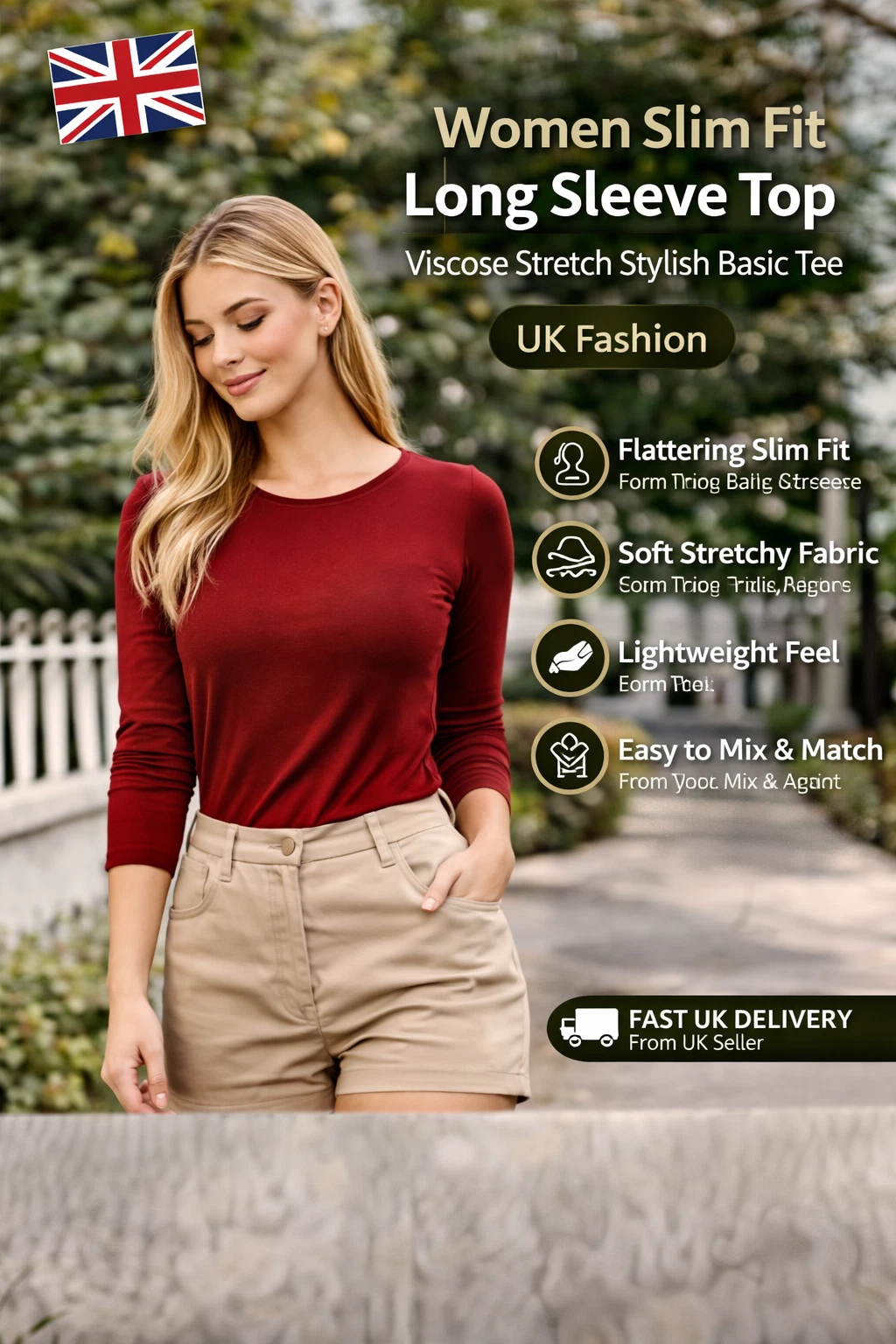 Women's Slim Fit Long Sleeve Top - Viscose Stretch Basic Tee